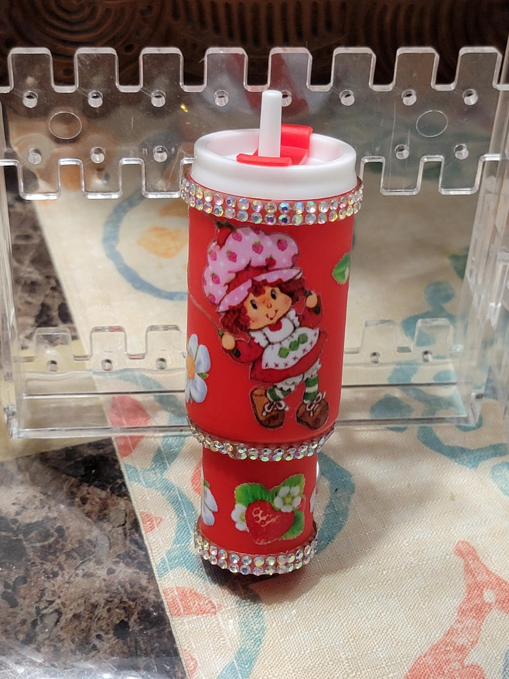 Red Strawberry Print Lipstick-Style Key Holder